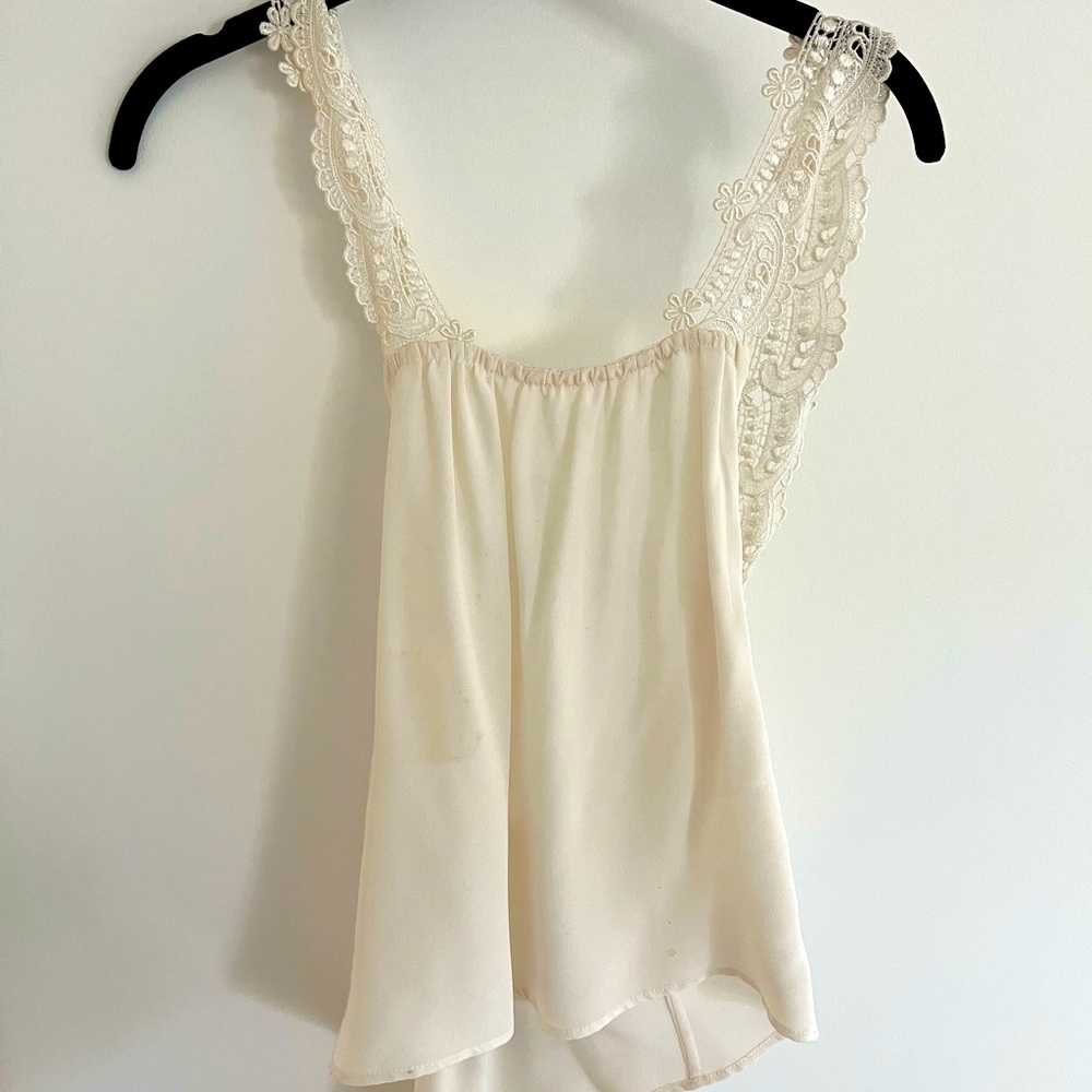 Stone Cold Fox White Silk Top with Lace Straps Open Back